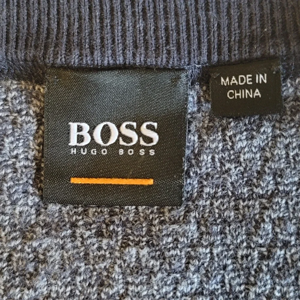 Hugo Boss Kanadrin Sweater Mens XXL Grey Blue Micro Pattern Crew Neck Wool Blend